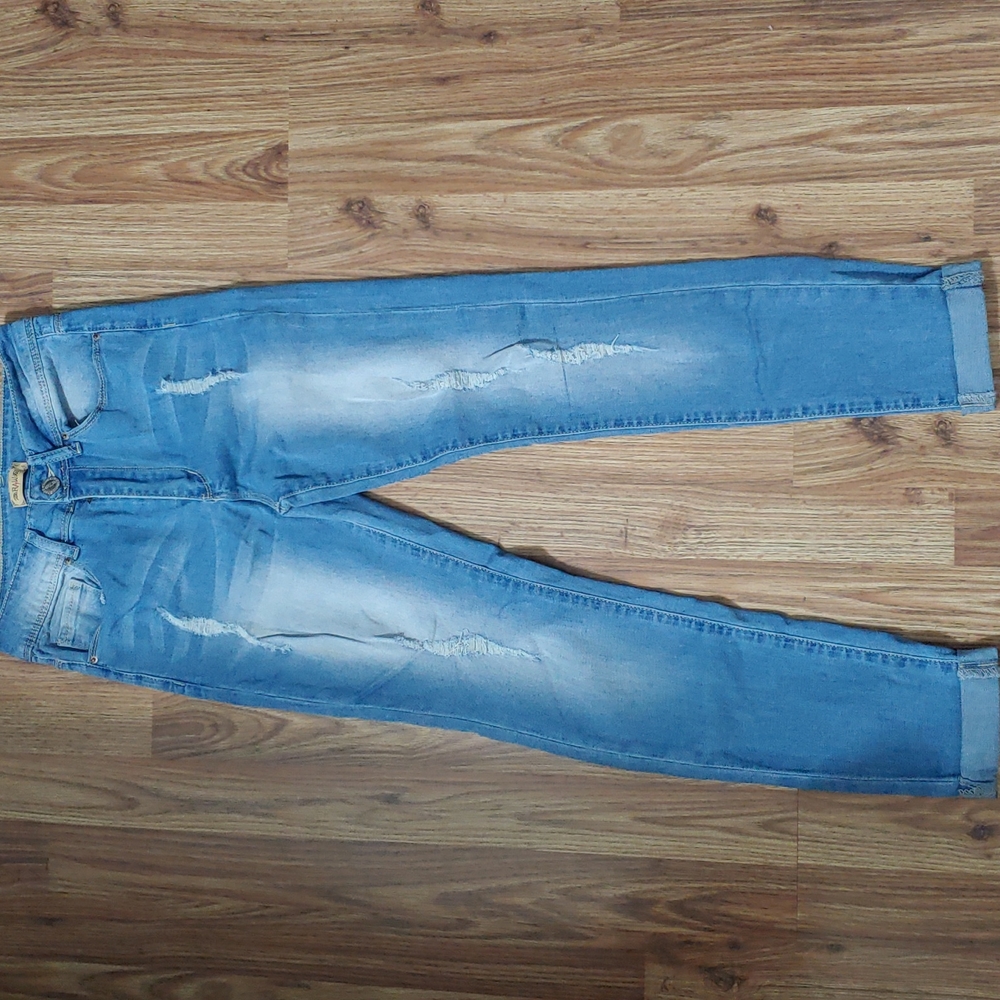 Cuffed blue jeans